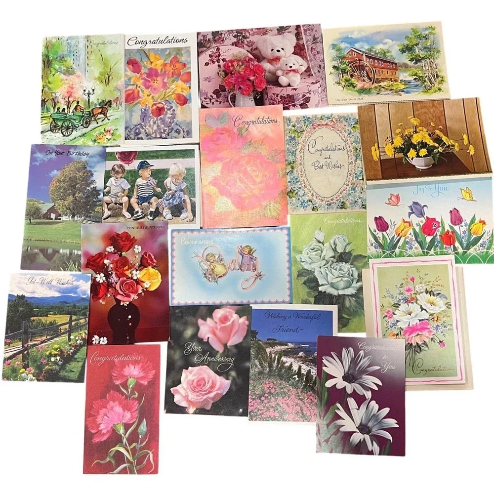 Vintage Floral Greeting Card Ephemera Lot Mixed Occasion Scrapbook Craft Pack 20